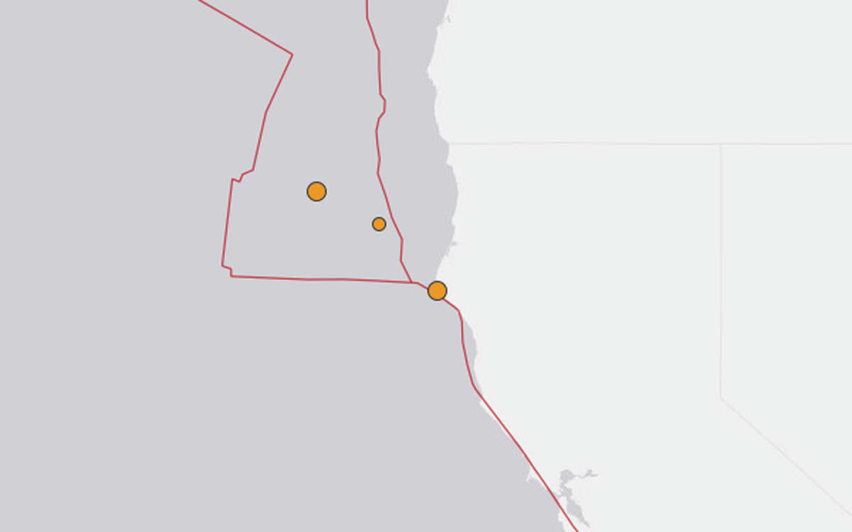 A magnitude 4.3 quake struck yesterday 37 miles southwest of Eureka, California. A magintude 2.8 earthquake struck 100 miles West Northwest of Eureka also on Monday. A 4.4 earthquake struck this morning 117 miles West Northwest of Eureka, California.
