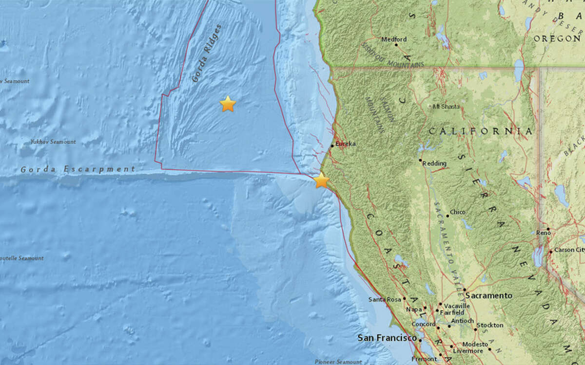 A magnitude 4.3 quake struck yesterday 37 miles southwest of Eureka, California. A 4.4 earthquake struck this morning 117 miles West Northwest of Eureka, California.