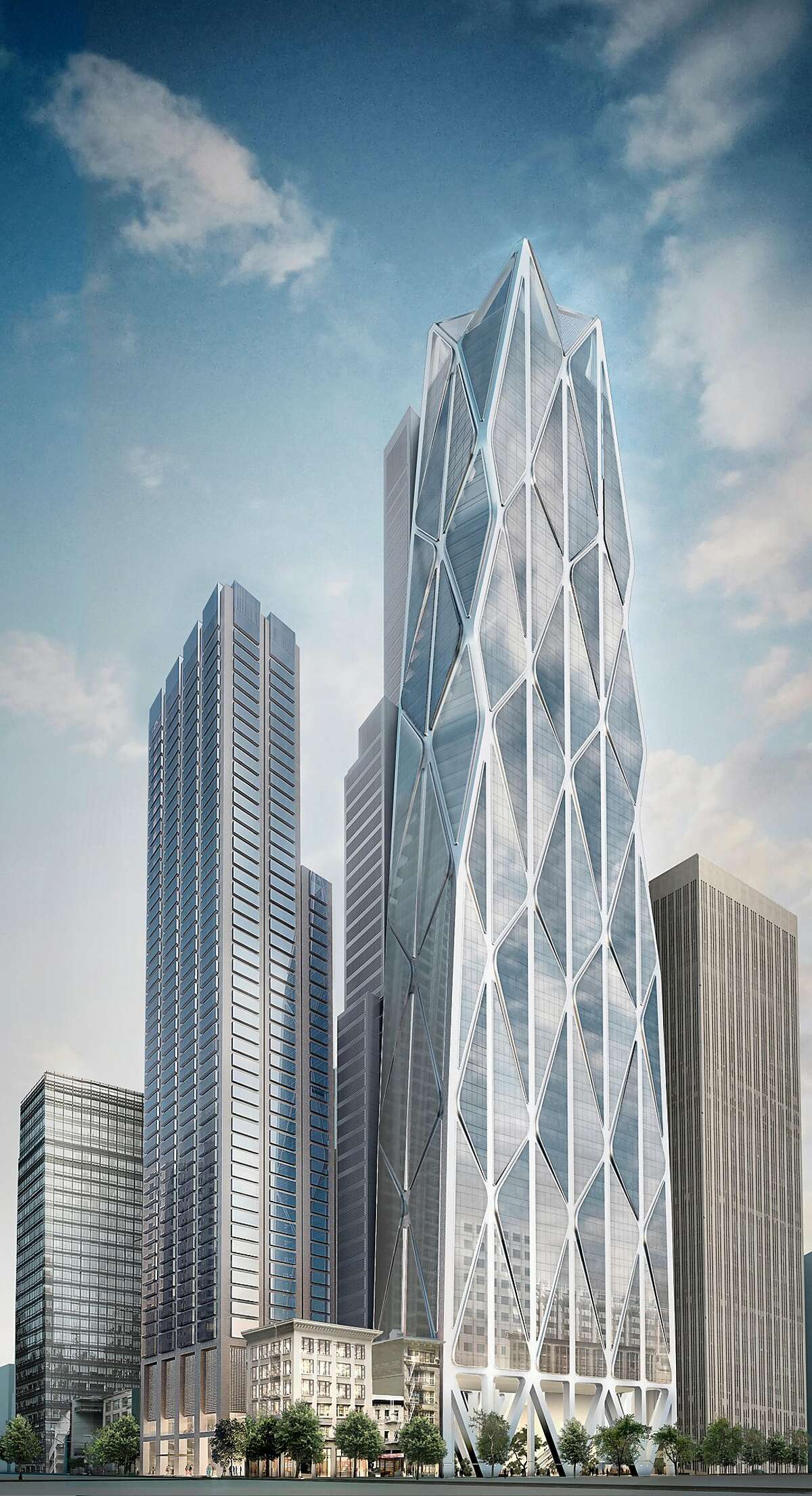 Oceanwide Center, designed by Foster + Partners with Heller Manus Architects, will include a 910-foot tower on First Street and a 625-foot high-rise on Mission Street. The complex will include housing, offices, a hotel and a public plaza. The official groundbreaking is Dec. 8, 2016 and the buildings are scheduled to open to the public by 2021.