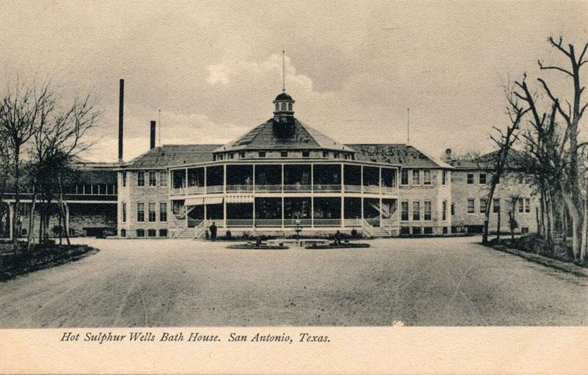 Photograh of The Hot Wells Hotel and Bath House in San Antionio. In the late 19th and early 20th centuries, the Hot Wells site on the San Antonio River was home to several versions of a health spa and resort that piped sulfurous water from a hot Edwards well to health-inducing swimming pools and baths. Much of the site's history has been defined by fire. The first structure burned to the ground in 1894 after only one year of operation. The most famous version of the spa was its replacement, a lavish Victorian style structure built in 1900 that became a renowned, world-class vacation destination for celebrities, world leaders, and wealthy industrialists. The legendary hotel burned in 1925, and the bath house burned twice, in 1988 and 1997. But the remains of the bath house are still standing, and there is still hope the site can yet be revitalized. (courtesy of The Edwards Aquifer Website: Gregg Eckhardt)