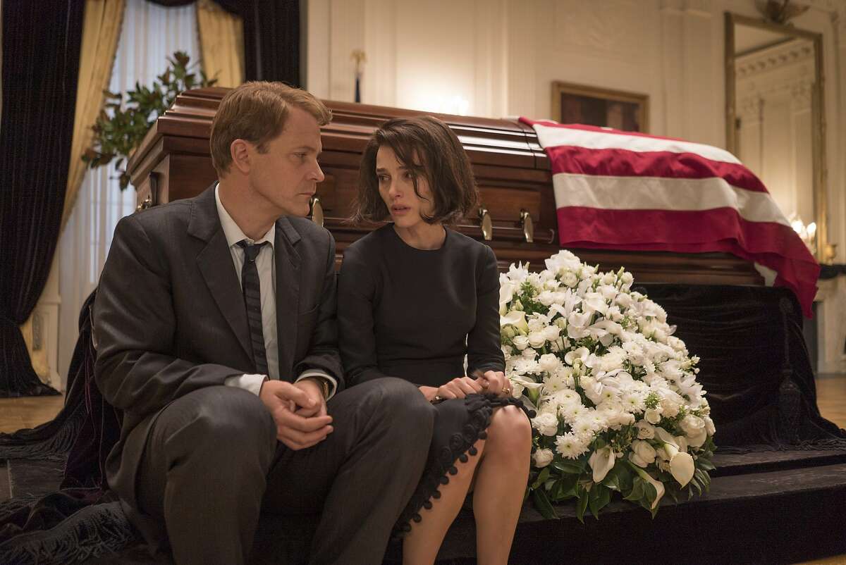 This image released by Fox Searchlight shows Peter Sarsgaard as Bobby Kennedy, left, and Natalie Portman as Jackie Kennedy in a scene from "Jackie." (Bruno Calvo/Fox Searchlight via AP)