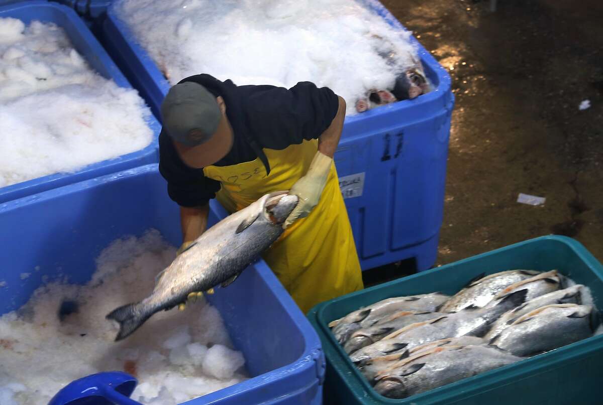 Employees prepare seafood for distribution at the Monterey Fish Market warehouse on Pier 33 in San Francisco, Calif. on Thursday, Dec. 8, 2016.