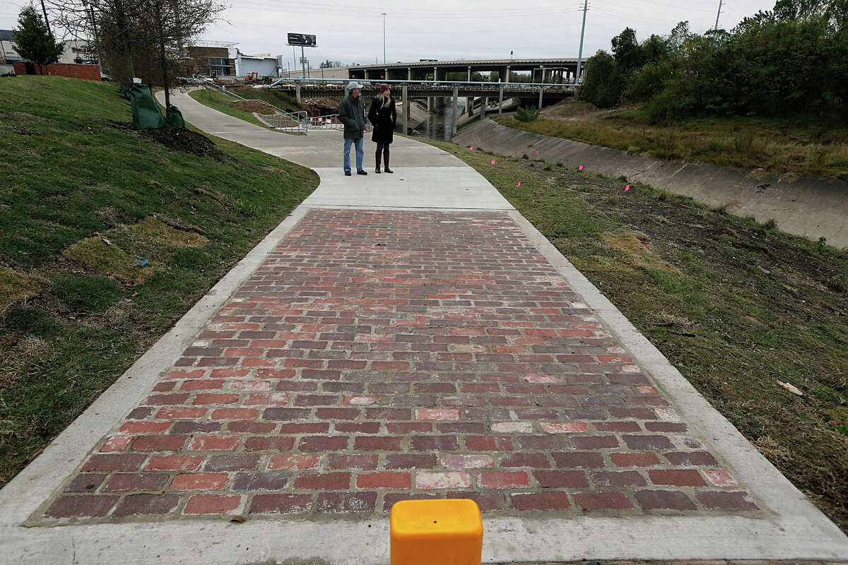 Bricks from the historic Yale Street bridge were repurposed on the new White Oak Bayou Greenway, seen on Dec. 8, before its opening on Dec,. 9.
