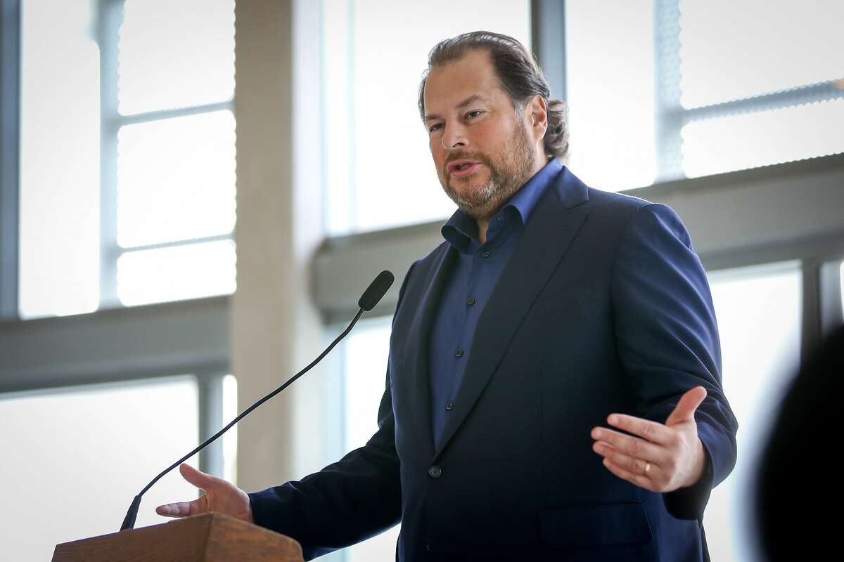 CEO of Salesforce Marc Benioff speaks at the press conference announcing the Heading Home campaign on Friday, December 9, 2016 in San Francisco, Calif.