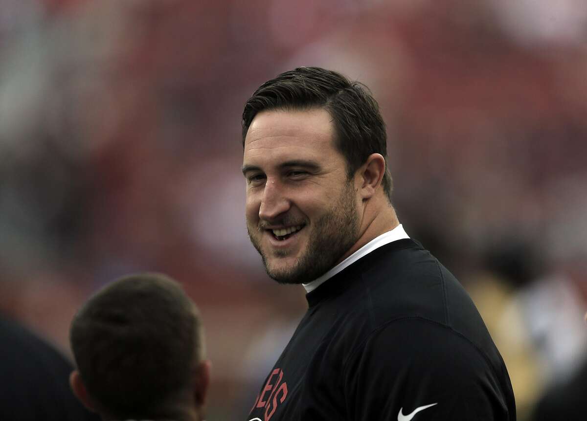 Joe Staley (74) on the sidelines before the first half as the San Francisco 49ers played the New York Jets at Levi's Stadium in Santa Clara, Calif., on Sunday, December 11, 2016.