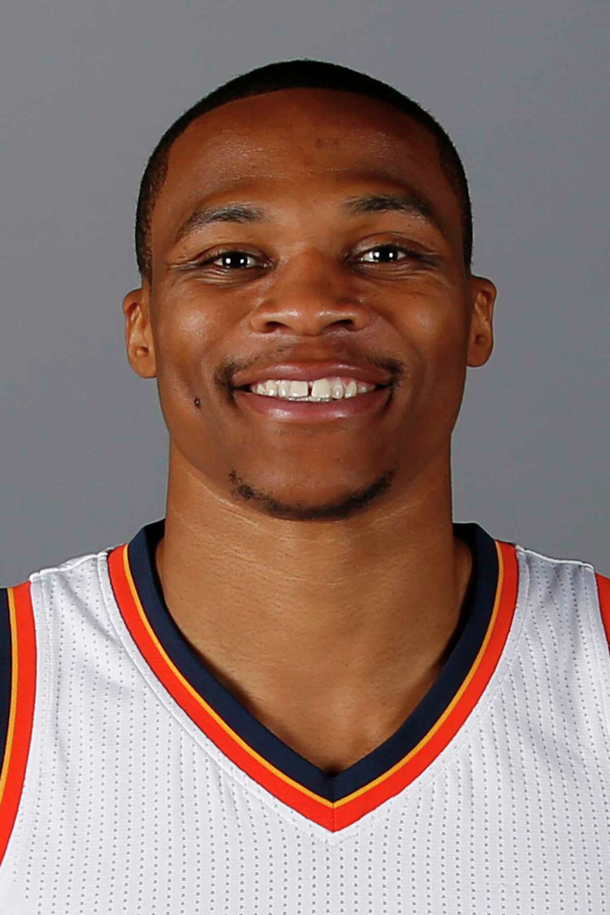 This a headshot of basketball player Russell Westbrook. Russell Westbrook is an active basketball player for the Oklahoma City Thunder as of Friday, Sept. 23, 2016 in the NBA. (AP Photo/Sue Ogrocki)