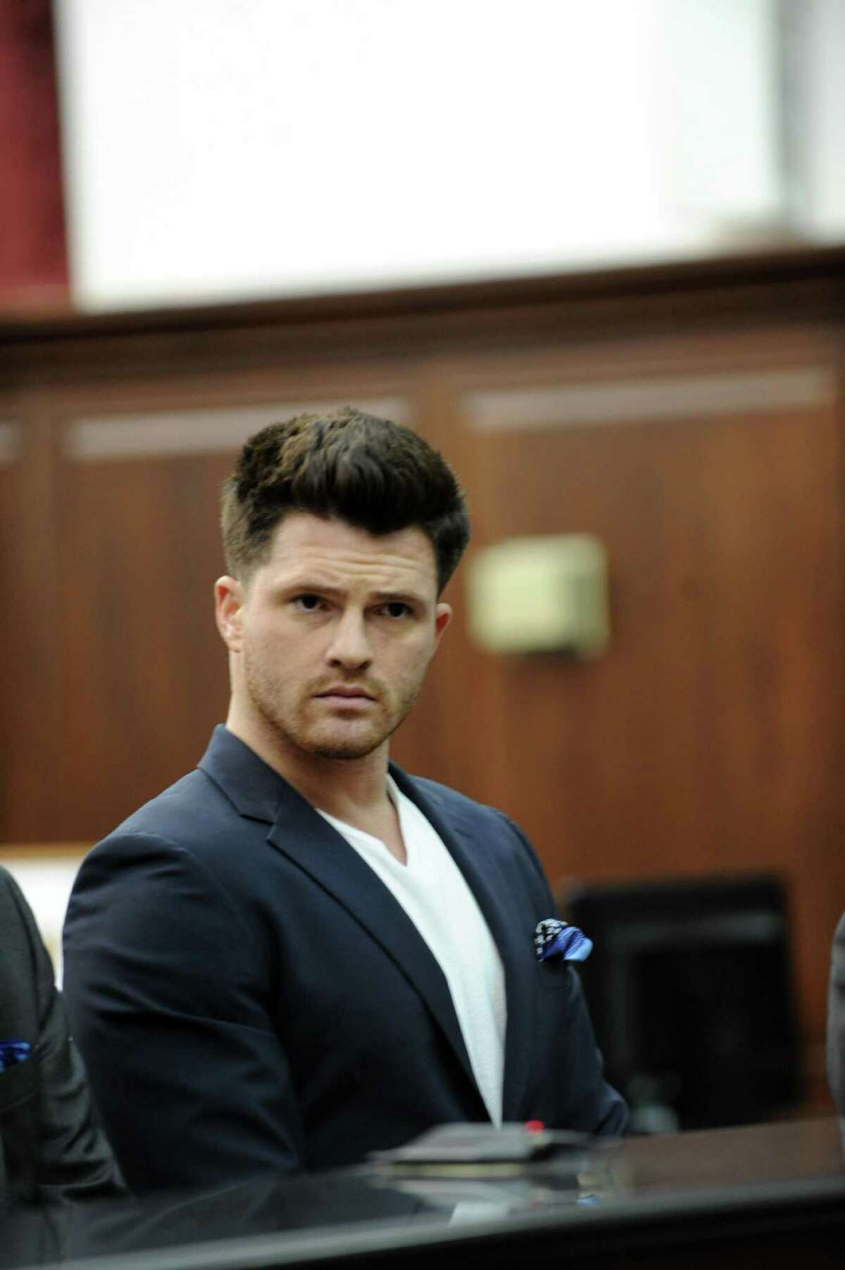 James Rackover, who has been charged in connection with the stabbing death of Joey Comunale of Stamford, Conn, was arraigned in Criminal Court in New York on Friday, Nov. 18, 2016. Rackover was charged with concealment of a human corpse, tampering with physical evidence and hindering prosecution. He was not arraigned on the second-degree murder charge that the New York Police Department arrested him for on Thursday.