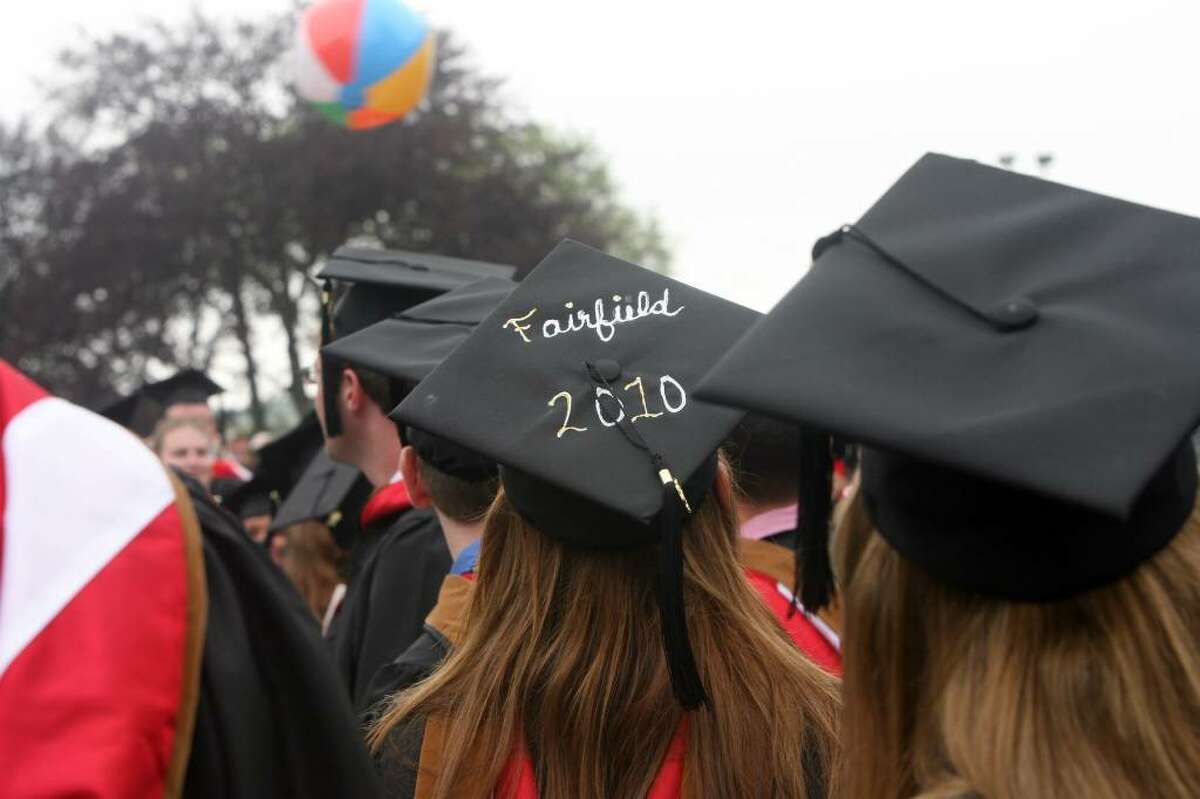 Graduates celebrate at the end of Fairfield University's commencement ceremony on Sunday, May 23, 2010.