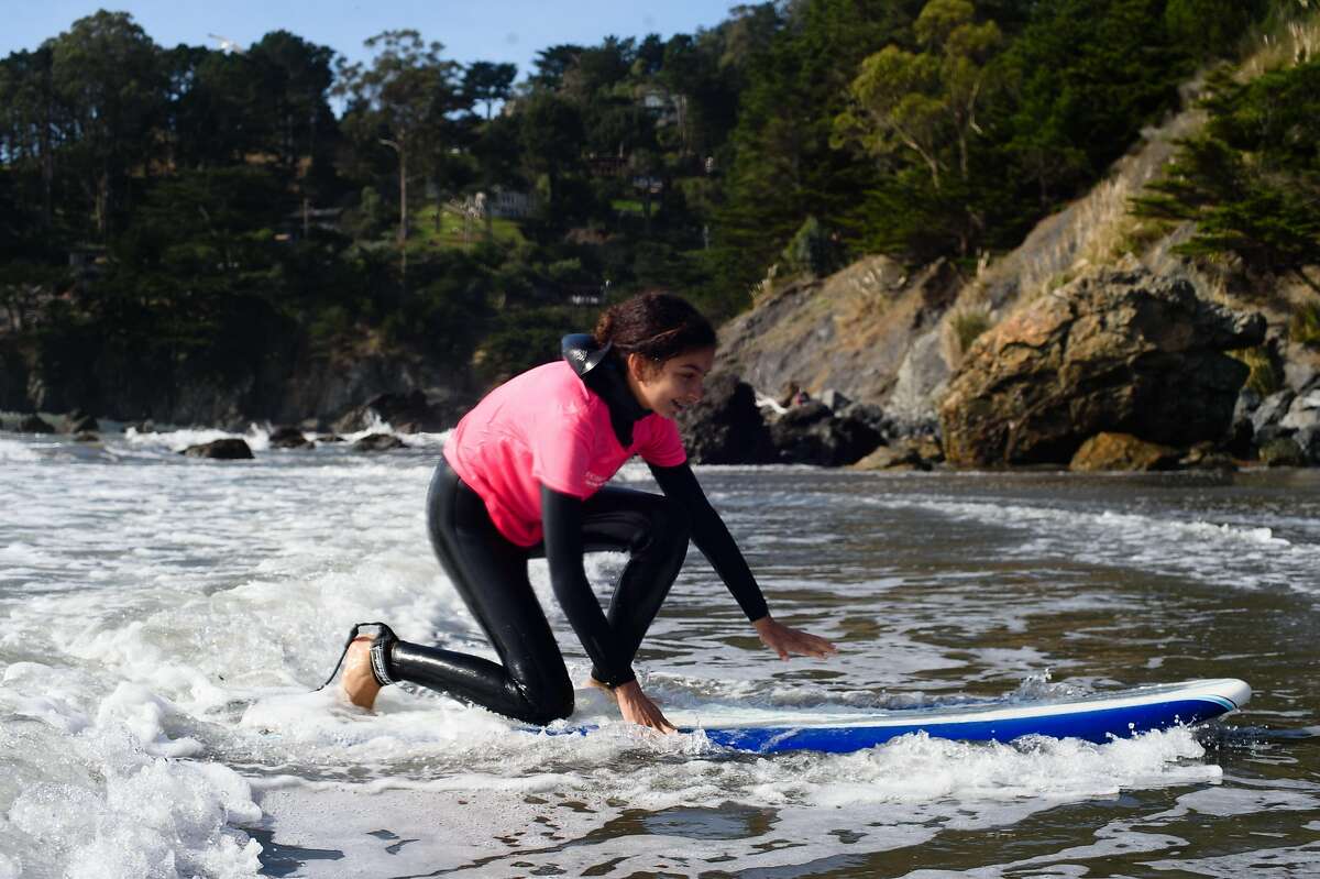 Brown Girl Surf, based in Oakland, is one of these inspiring efforts. In just two years, it has connected 131 girls from Oakland, San Francisco, and the South Bay to the coast and ocean through surfing. Here, Leila Jahouach at Muir Beach, Nov. 5, 2016