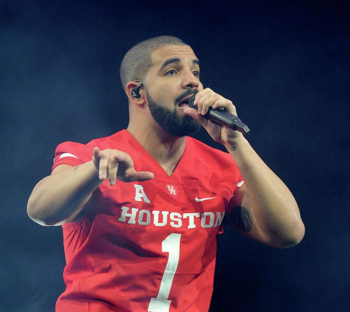 Drake performed in a University of Houston football jersey at a show in Houston.