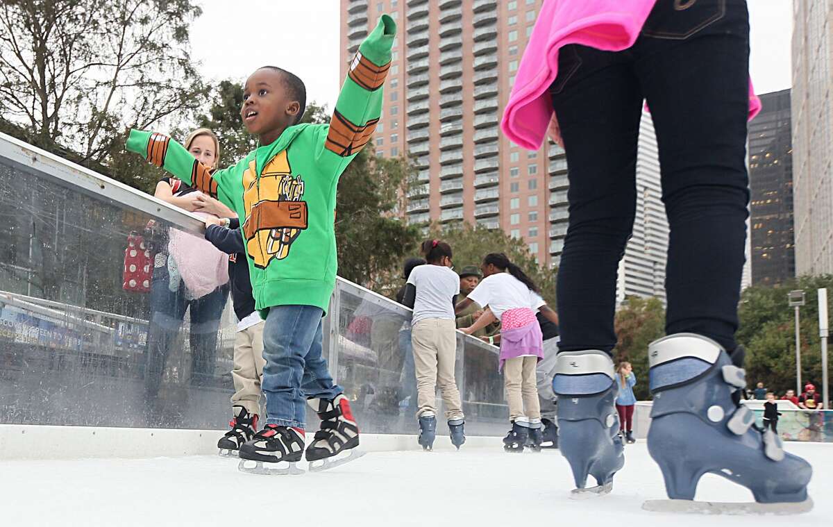 The #YearOfJoy Holiday Ice Skating Party at ICE powered by Green Mountain Energy at Discovery Green on Monday, Dec. 12.