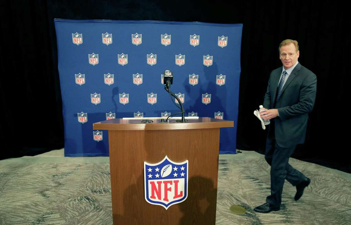 NFL Commissioner Roger Goodell arrives to speak to reporters after the NFL football owners meeting in Irving, Texas, Wednesday, Dec. 14, 2016. (AP Photo/LM Otero)