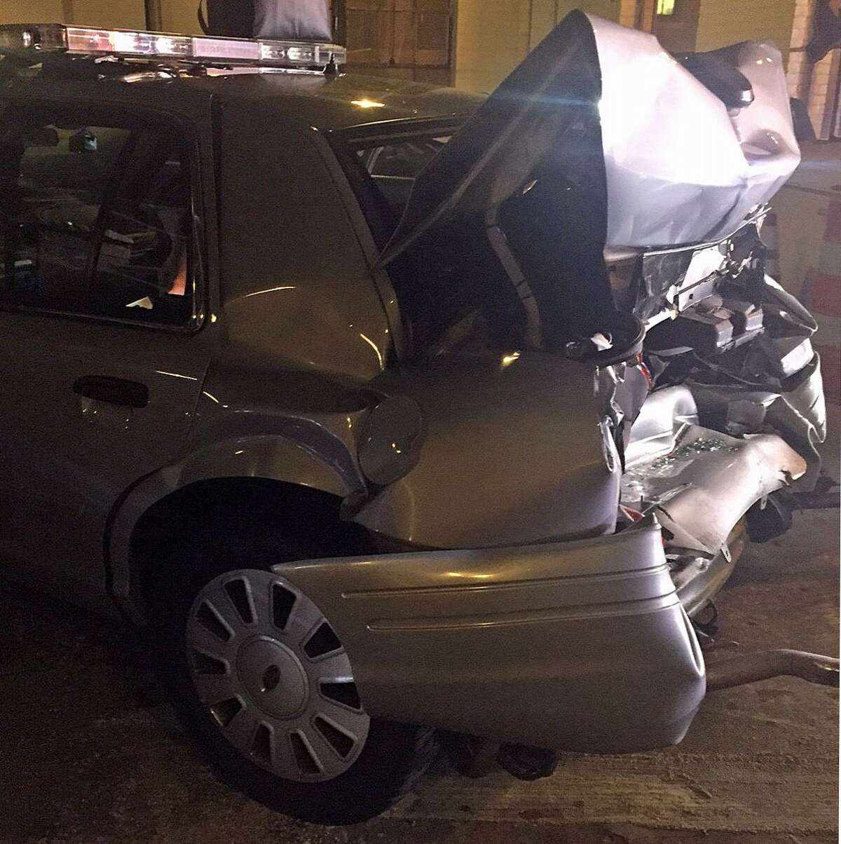 Connecticut State Police Trooper Garreth Olliviere’s cruiser was rear-ended by a drunk driver on I-91 in Middletown on July 18, 2016. The trooper and the drunk driver received minor injuries. The driver, Joshua Rita, 25, of Meriden, was arrested on Dec. 14, 2016.