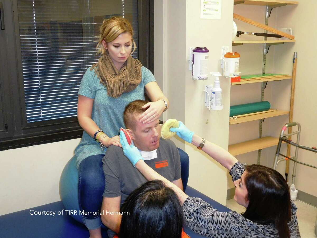 Nick Tullier, who was shot in the head July 17 during an ambush on six officers in Baton Rouge, has begun physical therapy at Memorial Hermann TIRR.