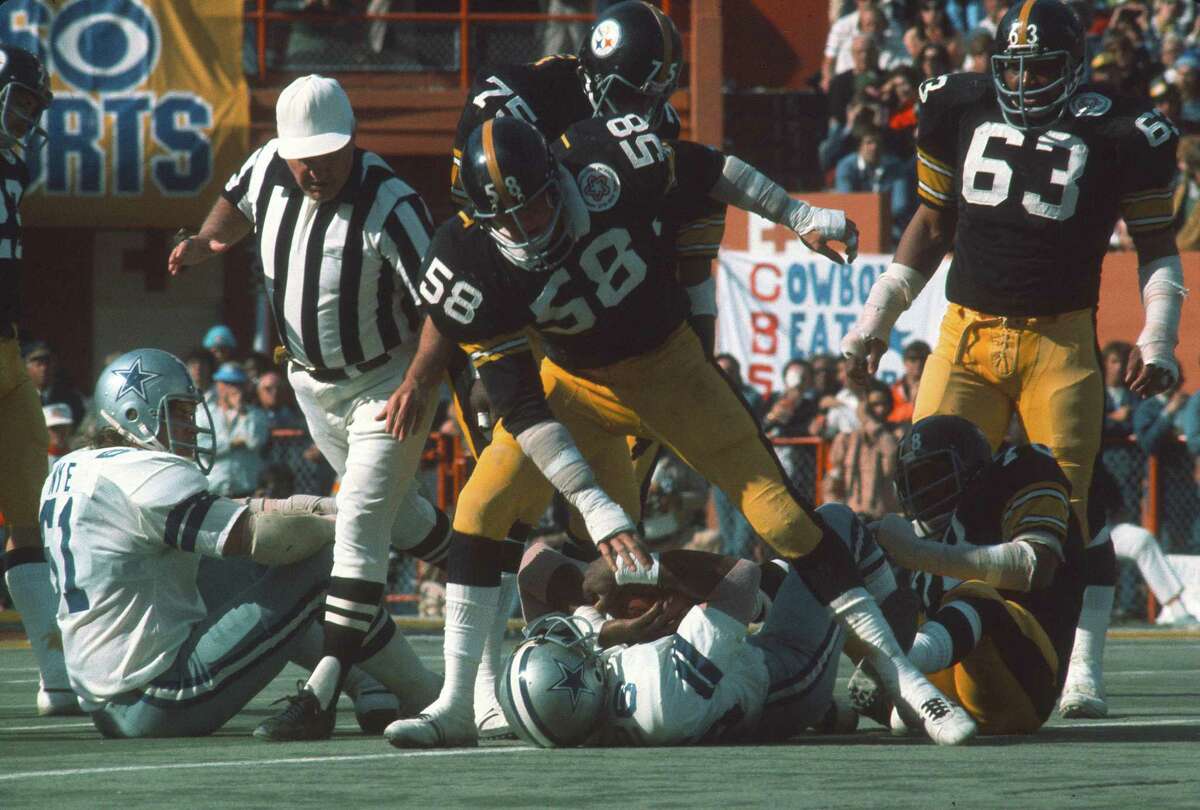 Linebacker Jack Lambert of the Pittsburgh Steelers on the bench in