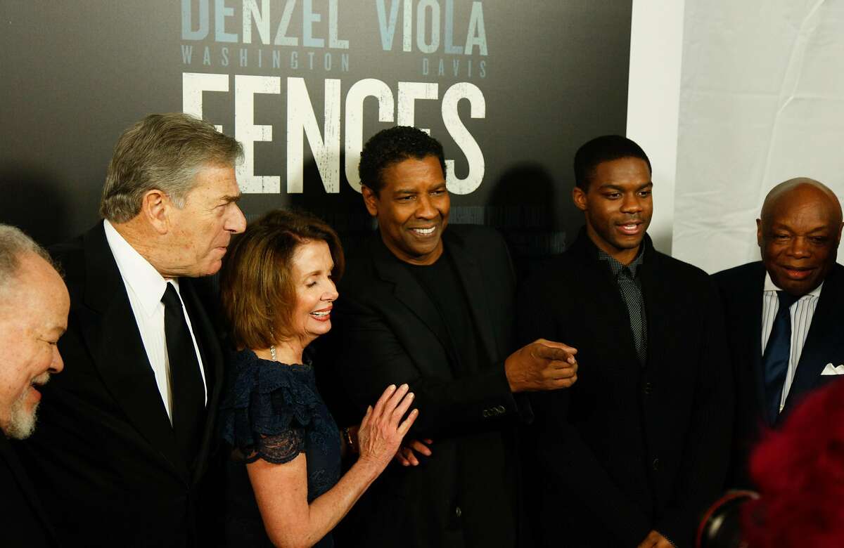 From left, Stephen Henderson, Paul Pelosi, Nancy Pelosi, Denzel Washington, Jovan Adepo and Former SF Mayor Willie Brown walk the red carpet before the screening of the movie 'Fences' at the Curran Theater in San Francisco on Thursday night, December 15, 2016 . Brian Feulner, Special to the Chronicle