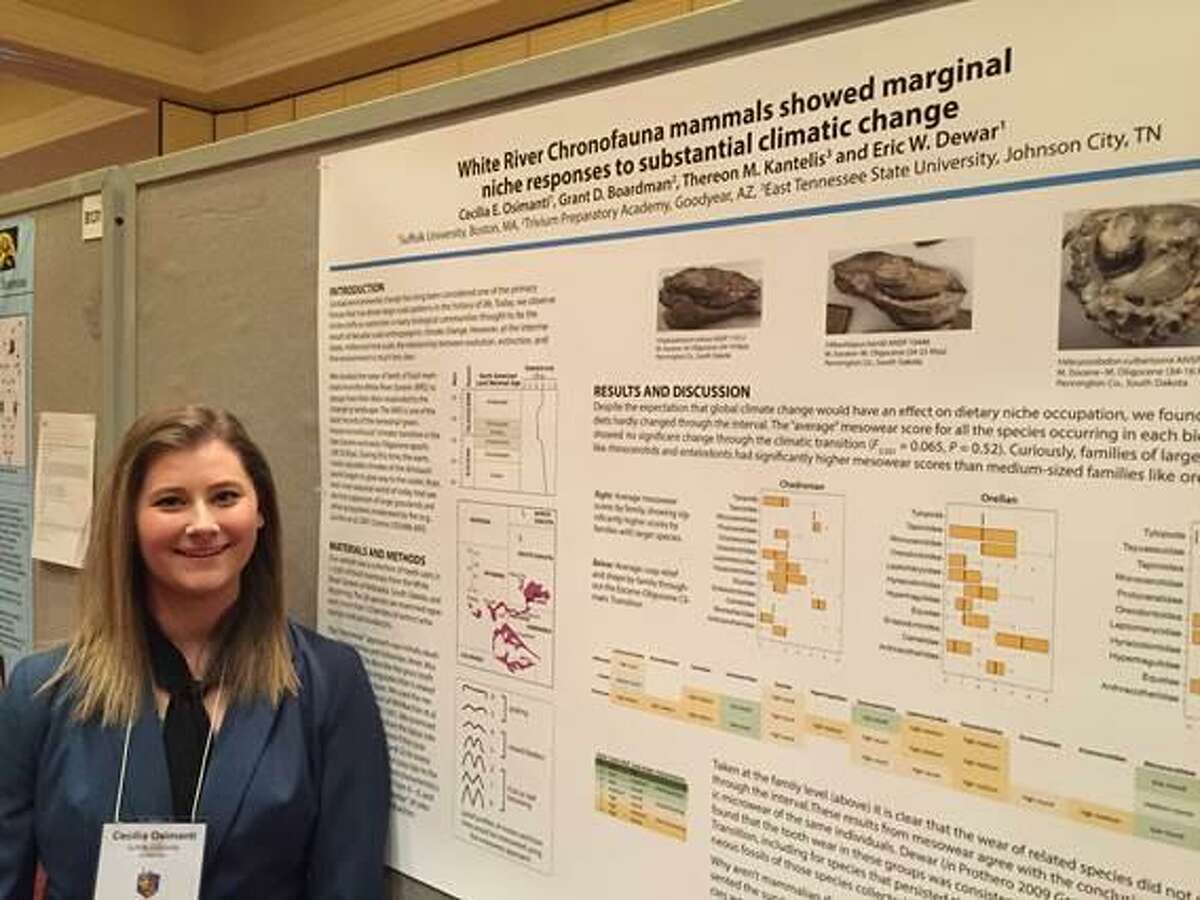Cecilia Osimanti, a Suffolk University student from Bethel, recently made a presentation at the 76th meeting of the Society of Vertebrate Paleontology in Salt Lake City.