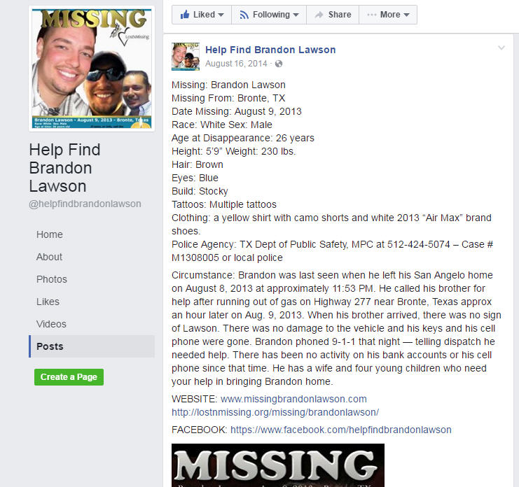 Missing Brandon Lawson