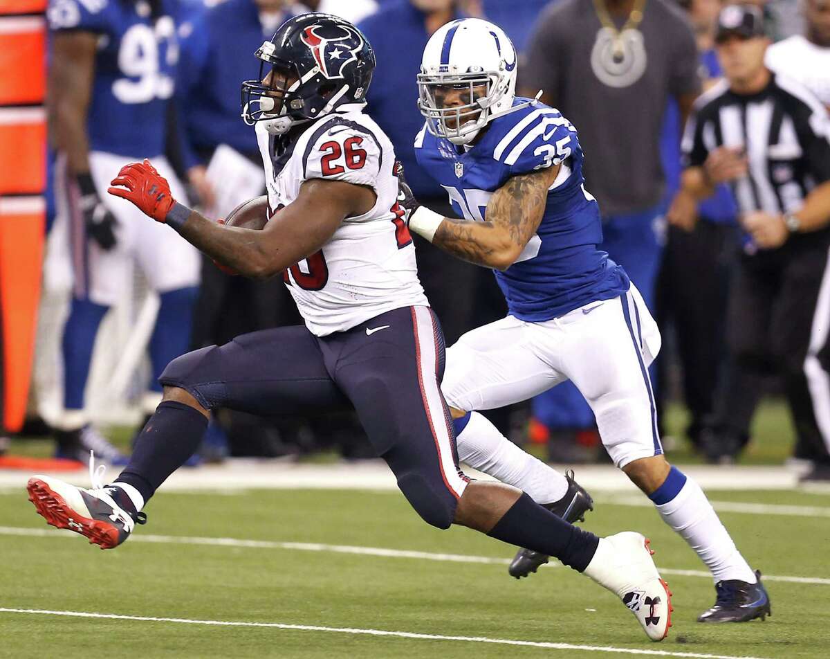 Texans running back Lamar Miller, left, exploited the Colts' defense last weekend.