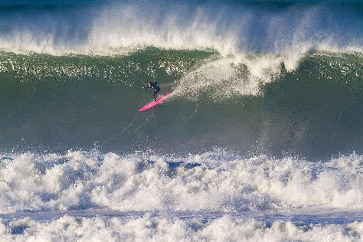 Bianca Valenti drops into a big wave at Ocean Beach on December 1, 2015.