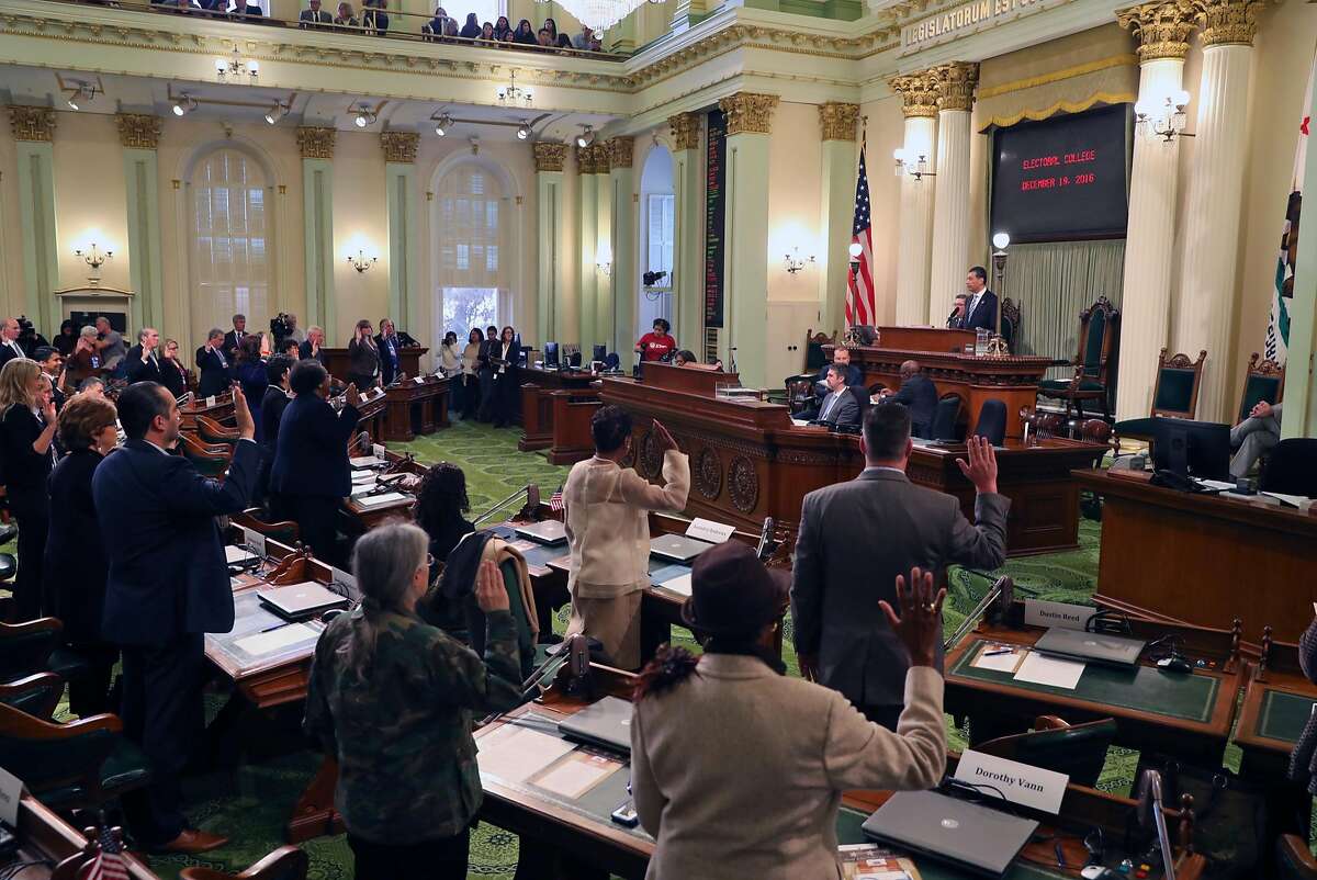 California Electoral College voters are sworn in by Secretary of State Alex Padilla in Sacramento, Calif., on December 19, 2016.