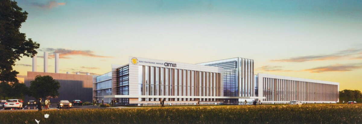 A rendering of the computer chip factory that SUNY Polytechnic Institute is building for AMS AG next to SUNY Poly's campus in the town of Marcy in Oneida County.