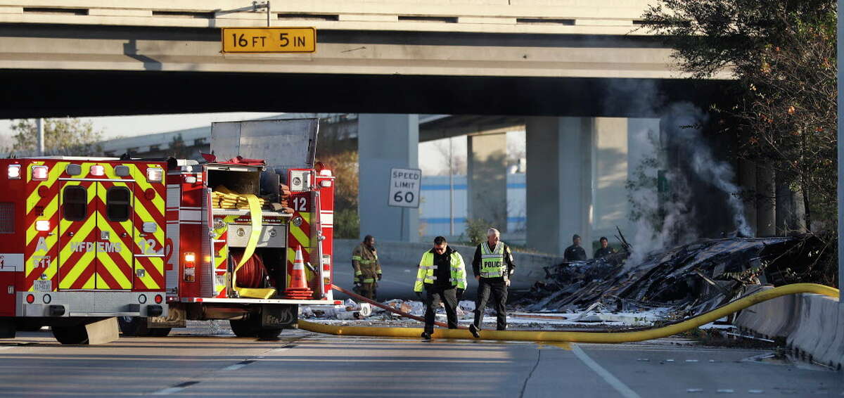 Fiery fatal truck crash blocks Eastex Freeway in north Houston