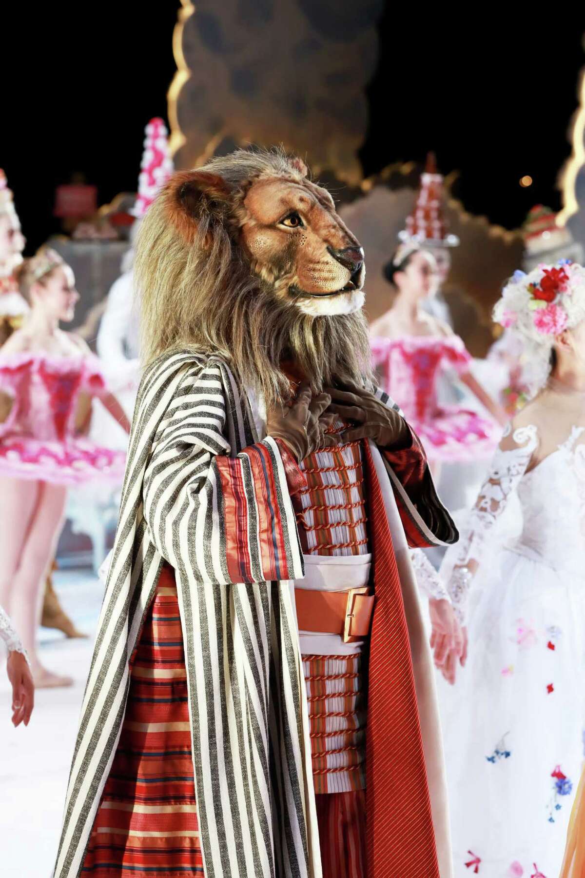 Houston Ballet's production of Stanton Welch's new "Nutcracker" features amazing sets and costumes by Tim Goodchild, including the Arabian Ambassador, ﻿﻿a gorgeously outfitted lion. ﻿﻿﻿﻿