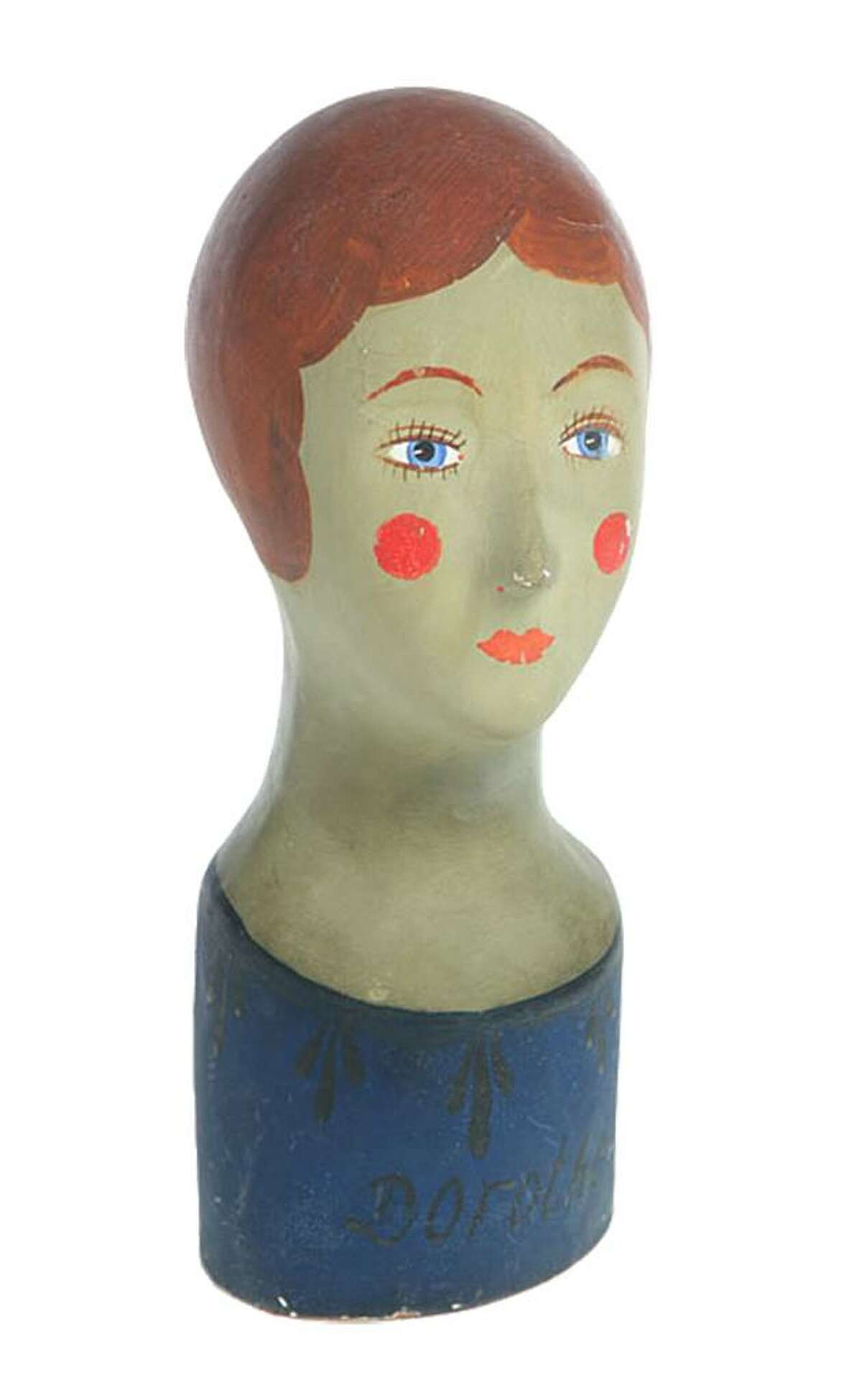 Vintage Mid Century Mannequin Head Glass Display With Marbles Hat