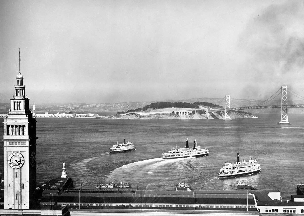 Ferries leaving the ferry building photo stamped 01/30/1952 photo ran 04/08/1962,Bonanza section, page 14 Photo ran 07/28/1958, p. 5