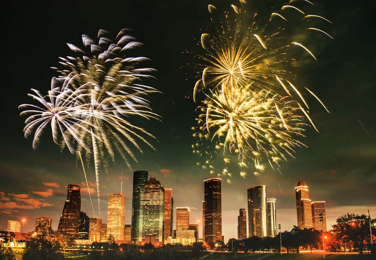 Fireworks over downtown Houston.