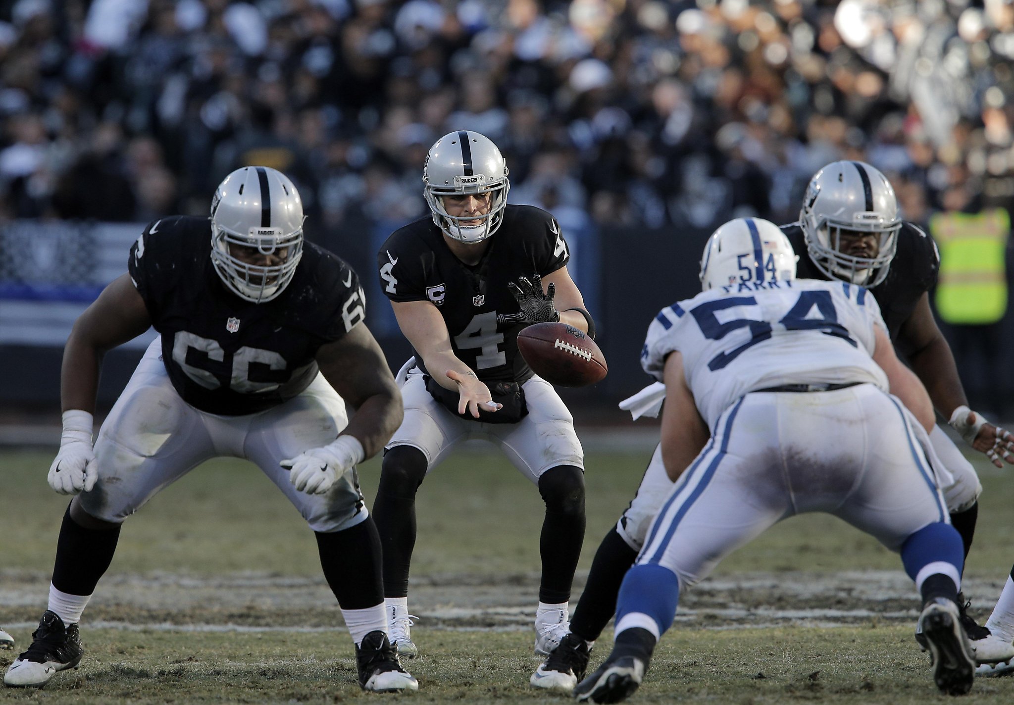 Oakland Raiders tackle Donald Penn (72) is introduced before an NFL football  game against the Indianapolis Colts in Oakland, Calif., Saturday, Dec. 24,  2016. (AP Photo/Tony Avelar)