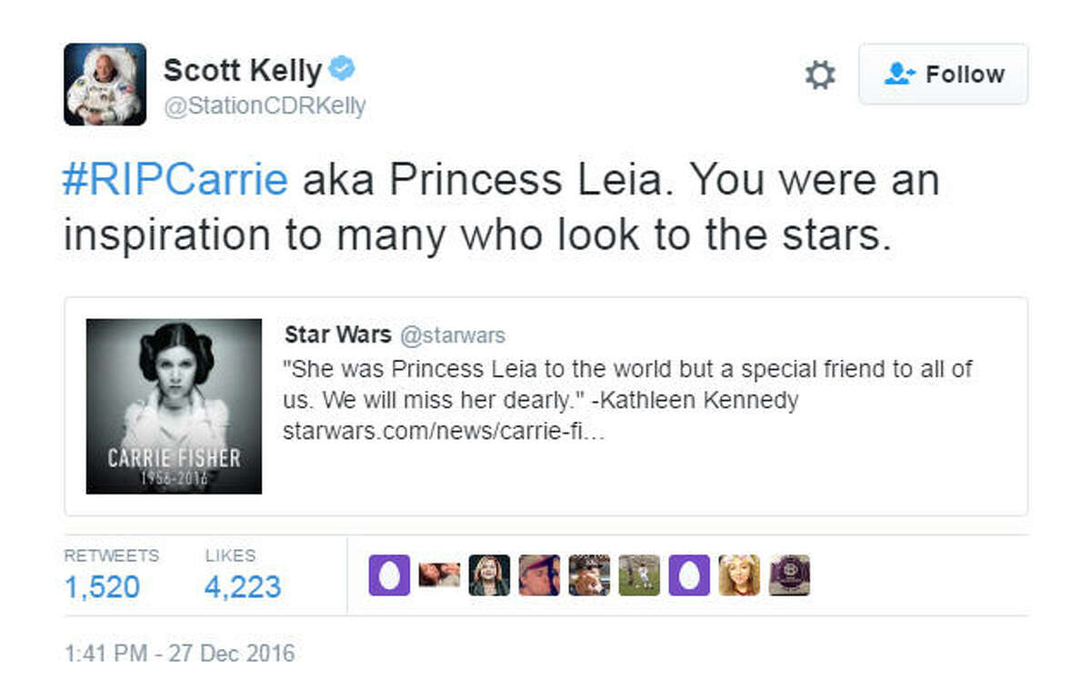 "#RIPCarrie aka Prince Leia. You were an inspiration to many who look to the stars." Source: Twitter