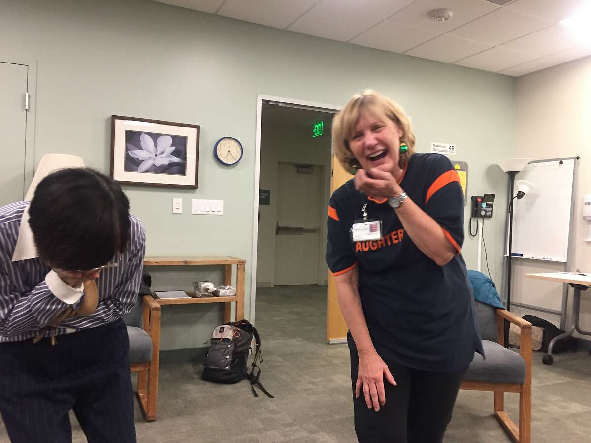 Teresa Corrigan teaches Laughter Yoga at UCSF.