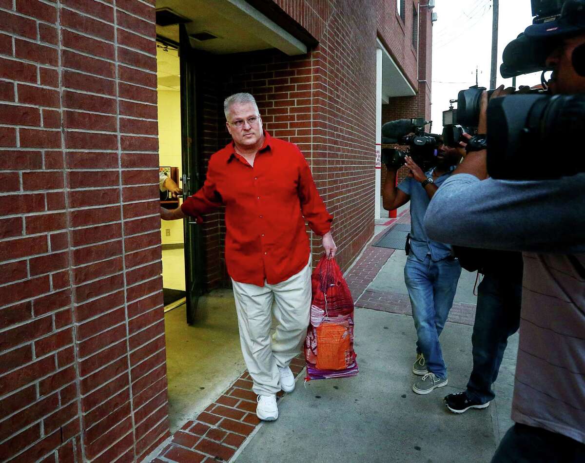 David Temple faces the media as he leaves the Harris County Jail on Wednesday.