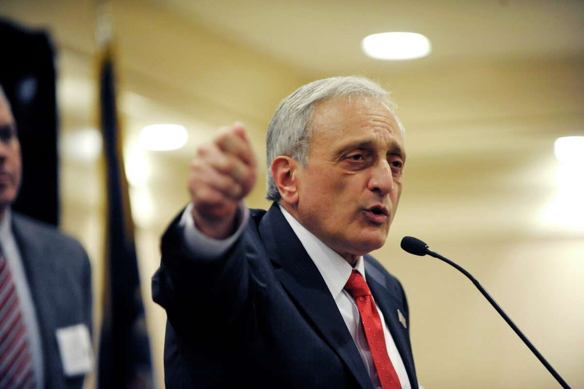 Businessman and former gubernatorial candidate, Carl Paladino, addresses those gathered at the New York State Conservative Party Convention on Sunday, Jan. 26, 2014 in Albany, NY. (Paul Buckowski / Times Union)