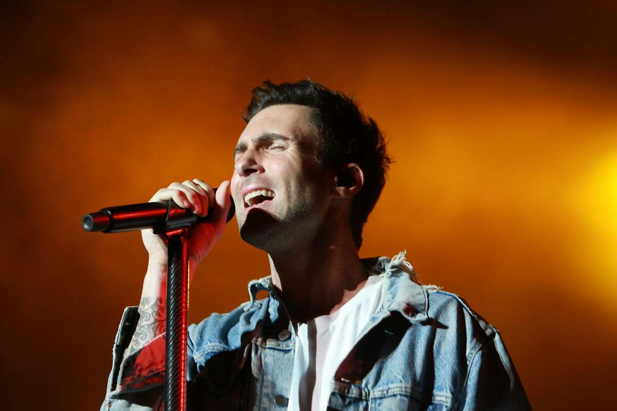 FILE-- Adam Levine of Maroon 5 performing at the March Madness Music Fest at Discovery Green on April 3, 2016. Levine mixed up verses while performing the band’s breakthrough hit, "This Love" during a concert on Thursday, Sept. 28, at Mountain View’s Shoreline Amphitheatre.