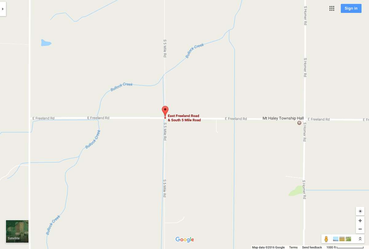 The intersection of Freeland and 5 Mile roads in Mount Haley Township is seen in this image from Google Maps.