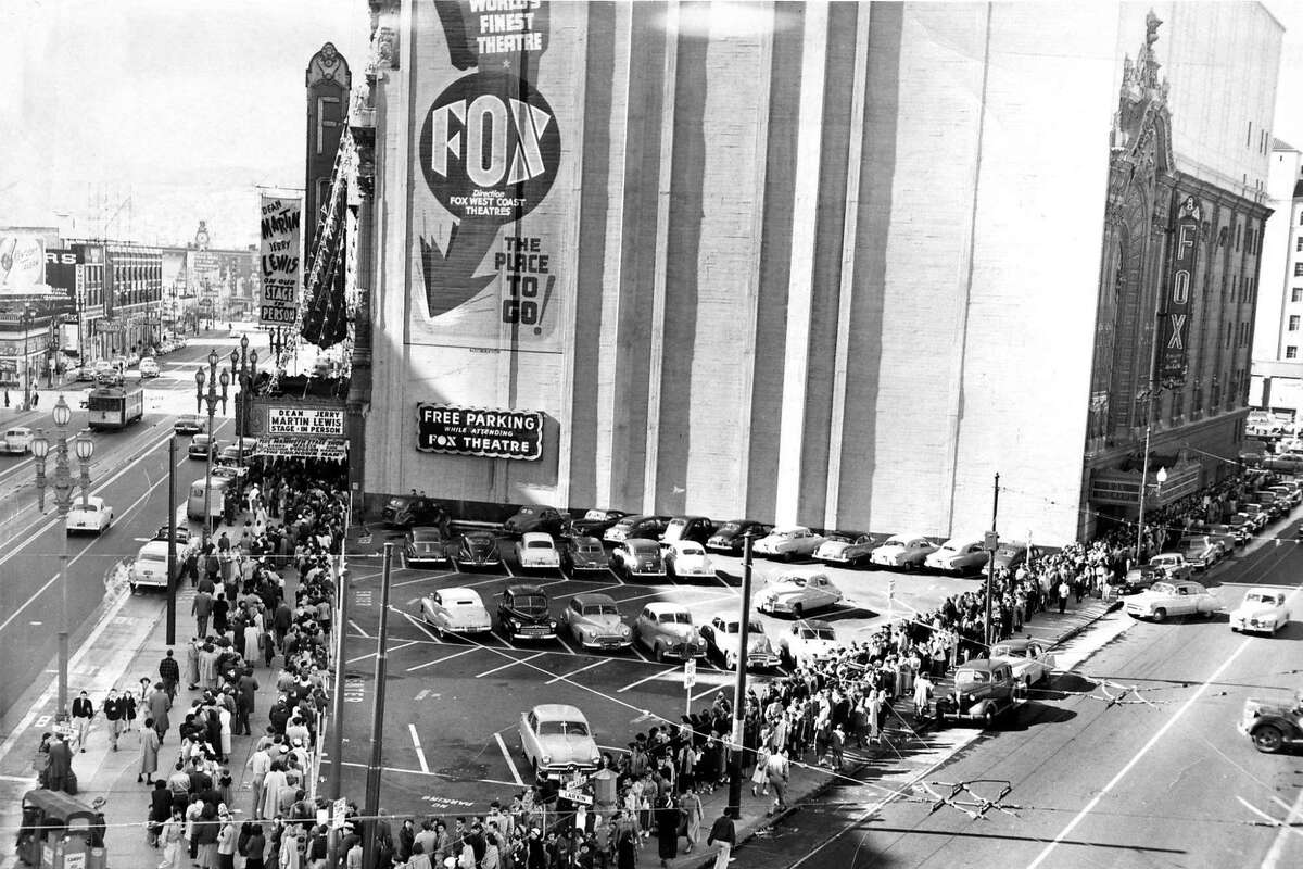 People line up at the Fox Theatre on Market Street in San Francisco in 1952.