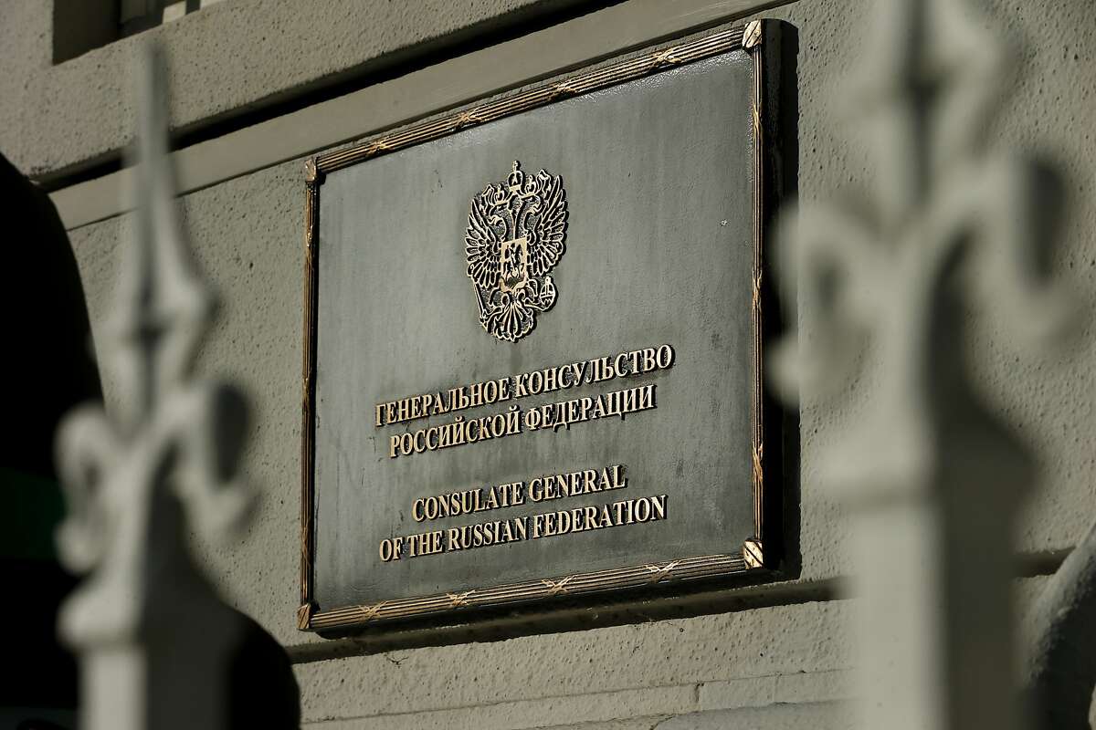 A sign outside the Consulate-General of Russia in San Francisco.