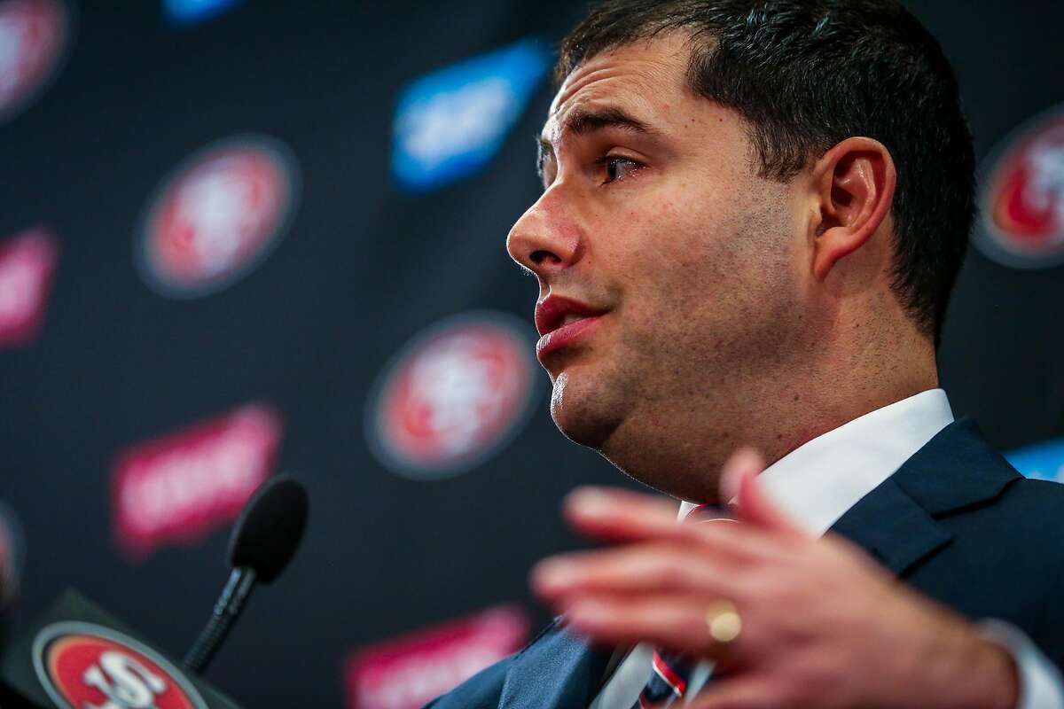 San Francisco 49ers CEO Jed York speaks at a press conference regarding the firing of both the general manager Trent Baalke and coach Chip Kelly in Santa Clara, Calif., on Monday, Jan. 2, 2017.
