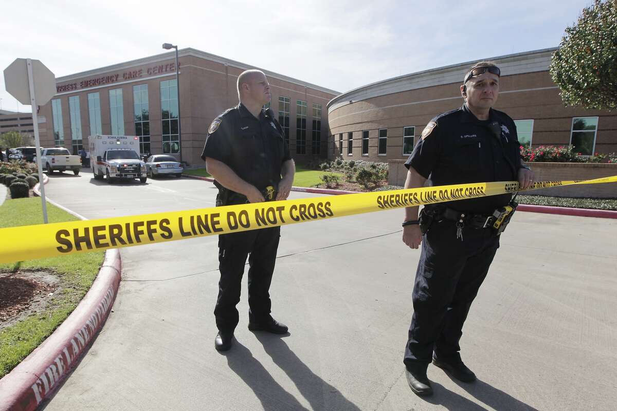 Officers respond to a shooting at North Cypress Medical Center on Tuesday.