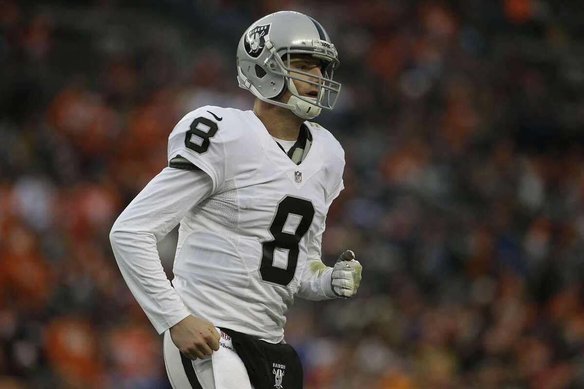 Oakland Raiders quarterback Connor Cook runs on the field during an NFL football game against the Denver Broncos, Sunday, Jan. 1, 2017, in Denver. (AP Photo/Joe Mahoney)