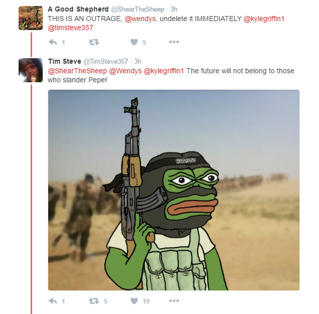 Wendy's Twitter account posts Pepe the Frog meme, a designated