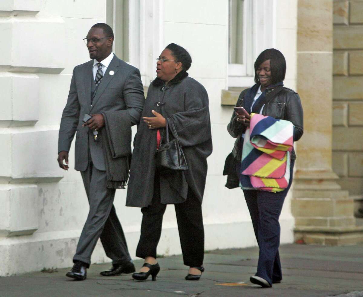 ﻿Jennifer Pinckney, center, widow of Emanuel's slain pastor, the Rev. Clementa Pinckney, was the first to testify ﻿in the sentencing phase of ﻿ Dylann Roof's trial. ﻿Roof was found guilty of hate crimes ﻿in the ﻿deaths of nine black church members.﻿