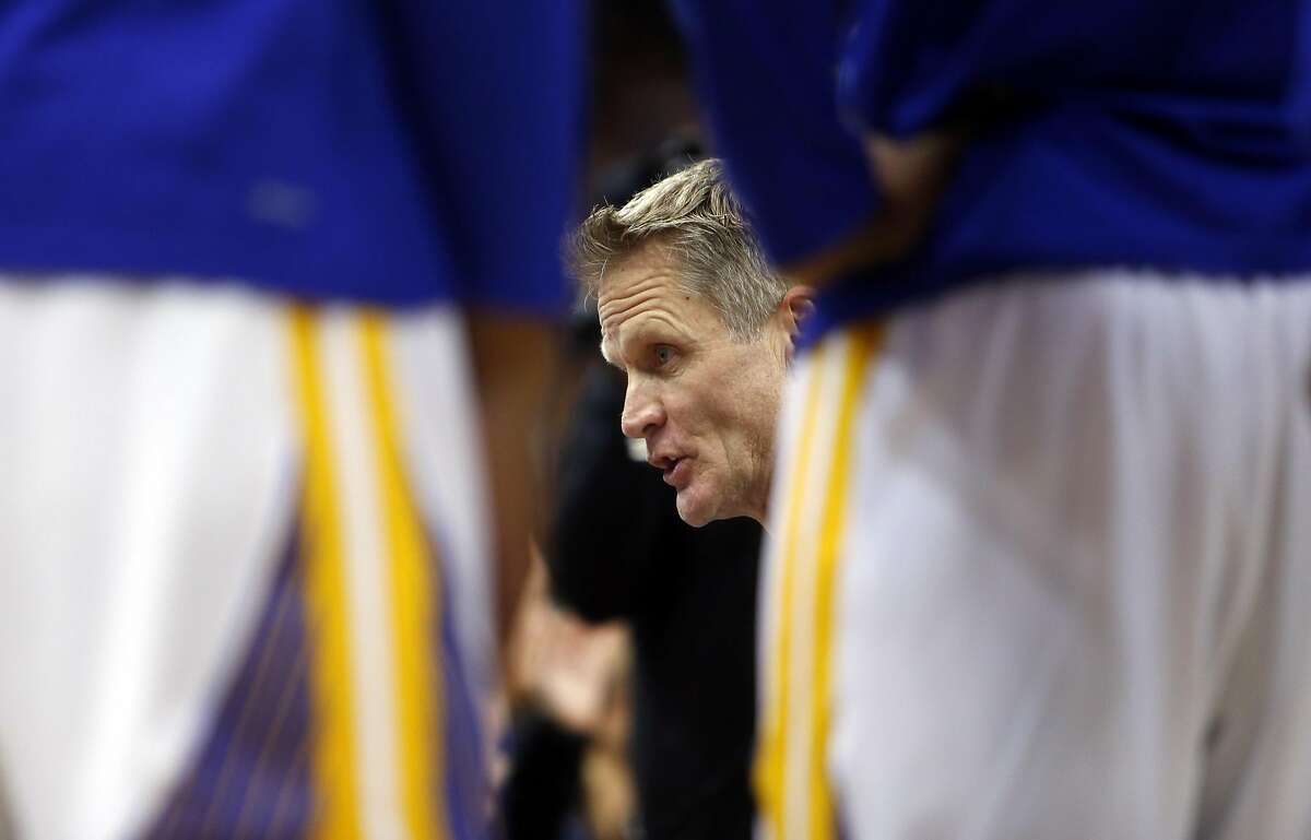 Golden State Warriors' head coach Steve Kerr against Portland Trail Blazers' during NBA game at Oracle Arena in Oakland, Calif., on Wednesday, January 4, 2017.