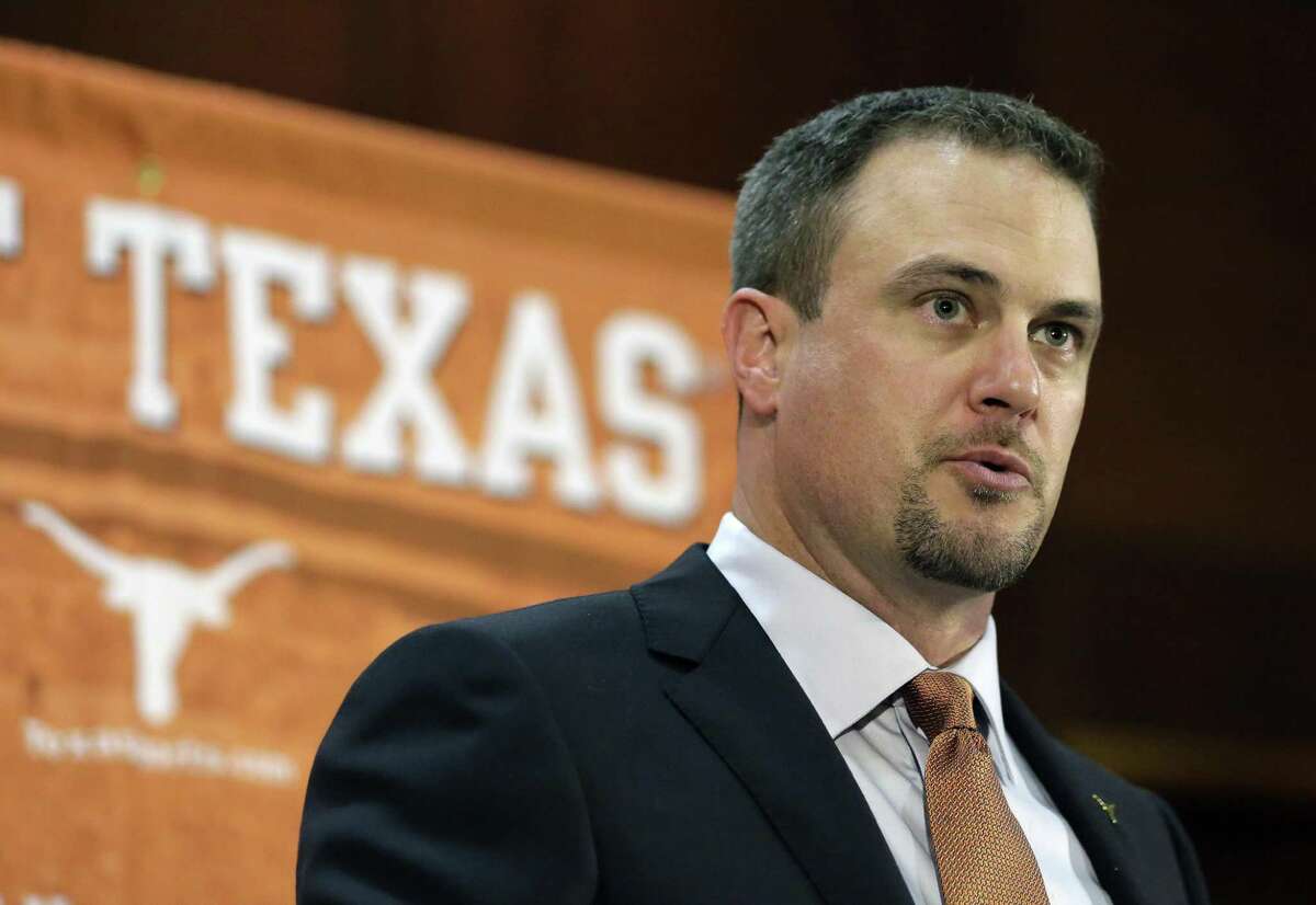 Tom Herman talks to the media during a news conference where he was introduced as Texas’ new head NCAA college football coach on Nov. 27, 2016, in Austin.