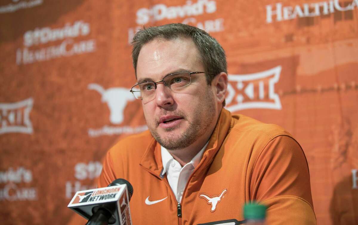 Texas head coach Tom Herman speaks during a press conference, Thursday, Jan 5, 2017 in Austin, Texas. New Texas coach Tom Herman vigorously defended hiring former Ohio State assistant Tim Beck to be his offensive coordinator on Thursday, saying he was "surprised" by some of the social media criticism from Longhorns and Ohio State fans.(Ricardo Brazziell/Austin American-Statesman via AP)