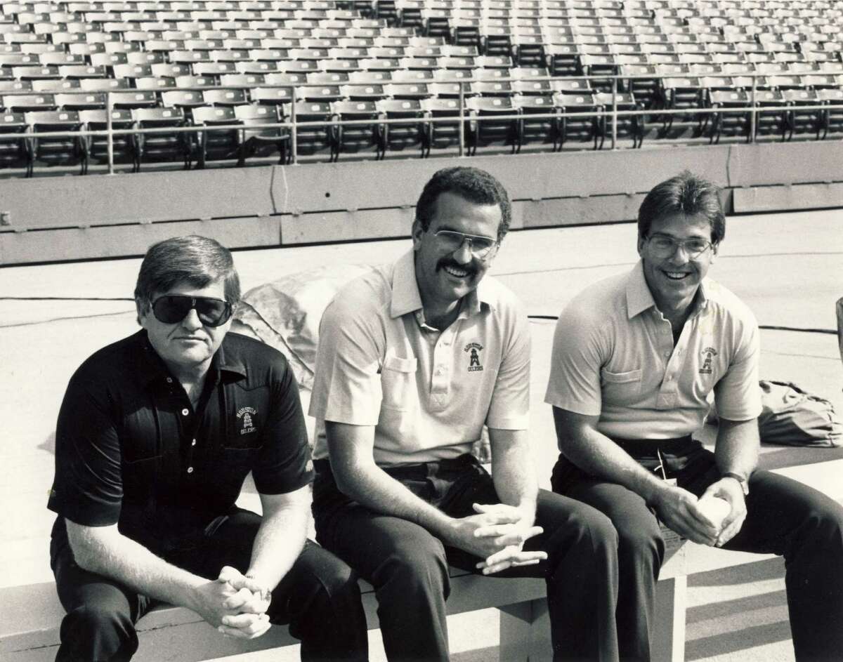 During 1988-89, Nick Saban, right, was on Jerry Glanville's Oilers staff. June Jones, center, was the quarterbacks coach.