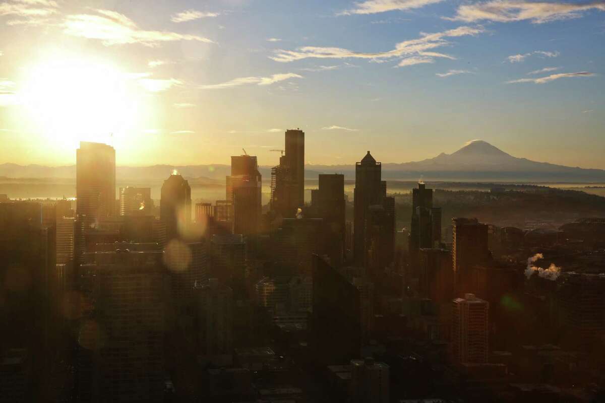 "The mountain is out" - You can see Mount Rainier from the city. If you say "The mountains" are out, then that means the Cascades and/or Olympics are visible as well.